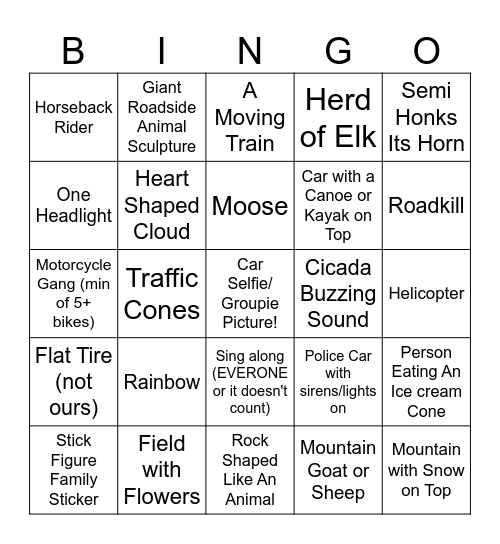 Colorado Road Trip Bingo Card