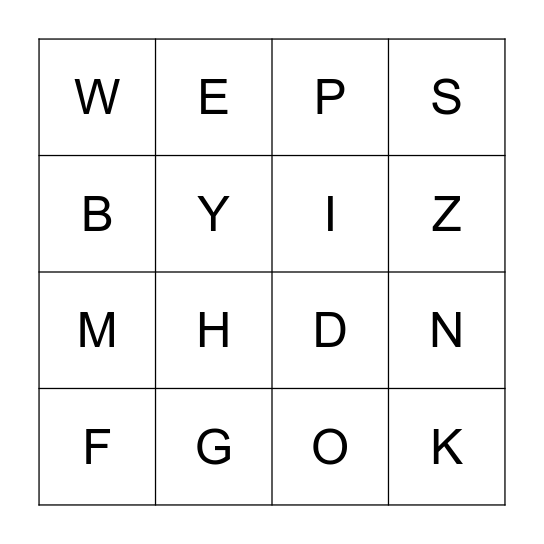 Alphabet BINGO Card