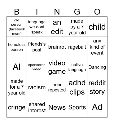 Tiktok bingo Card
