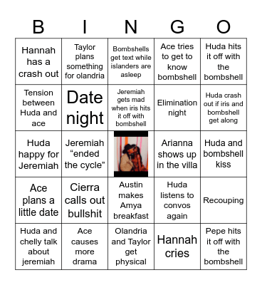 Love island ep16 Bingo Card