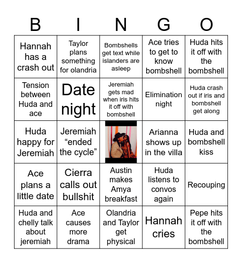 Love island ep16 Bingo Card