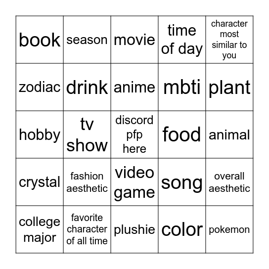 friend thing Bingo Card