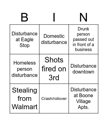 Boonville Bingo Card
