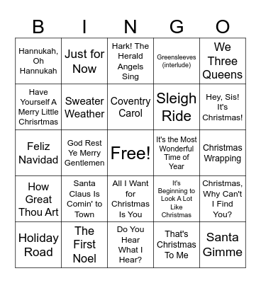 Christmas Hits Bingo Card