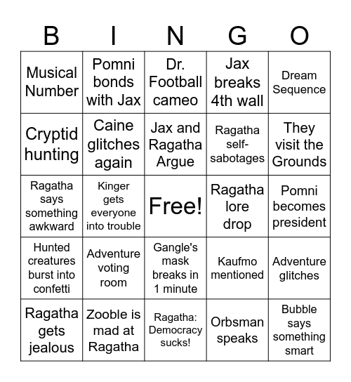TADC 5 Predictions Bingo Card