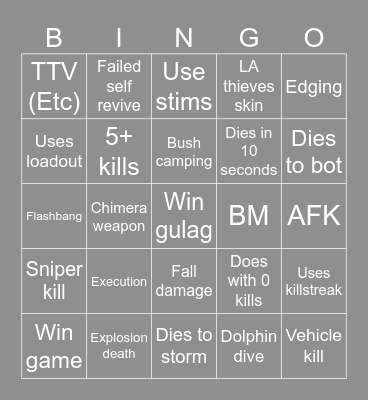 Warzone 2.0 bingo (Credits to: Big Puffer) Bingo Card