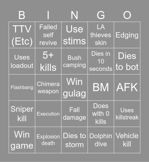 Warzone 2.0 bingo (Credits to: Big Puffer) Bingo Card