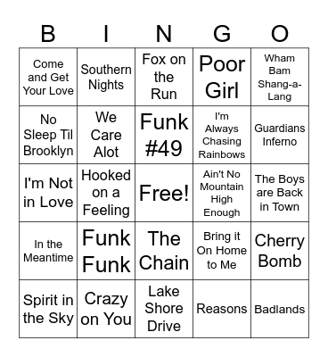 Guardians of the Galaxy Awesome Mix Bingo Card