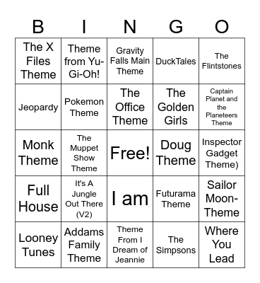 TV Show Themes Bingo Card