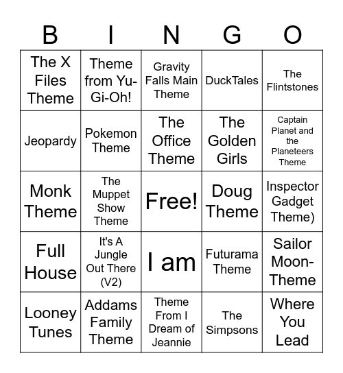 TV Show Themes Bingo Card
