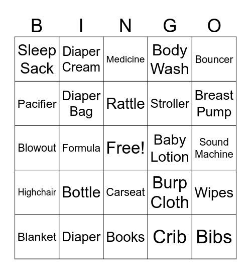 Baby Wills Bingo Card