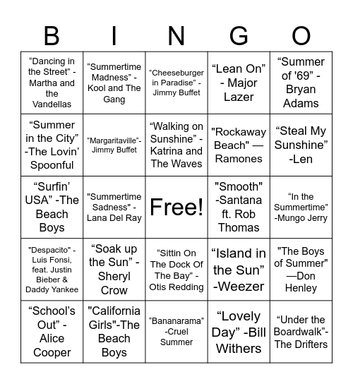 Color Our World Music Bingo Card
