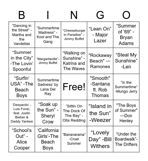 Color Our World Music Bingo Card
