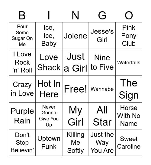 Karaoke-Worthy Songs Bingo Card