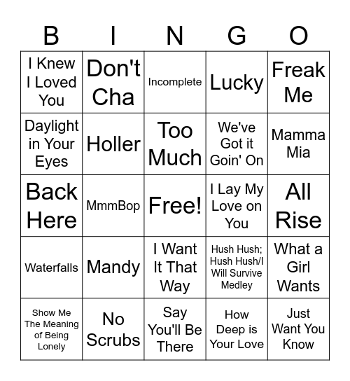 Boy Bands vs Girl Bands Bingo Card