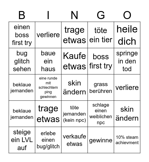game bingo Card