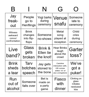 Brink Wedding Bingo Card