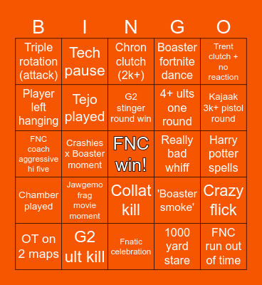 Fnatic G2 V2 Bingo Card
