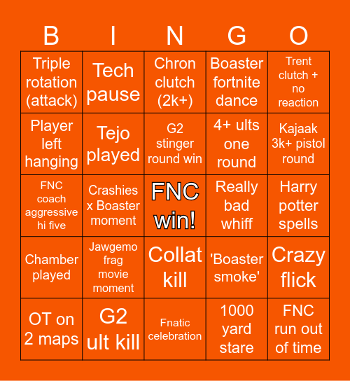 Fnatic G2 V2 Bingo Card