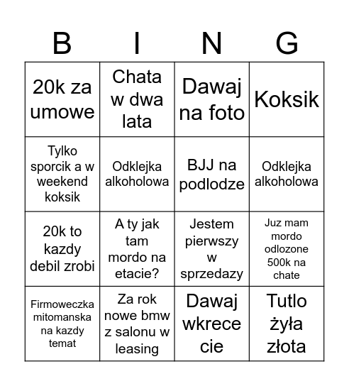 Firmóweczka mitomańska Bingo Card