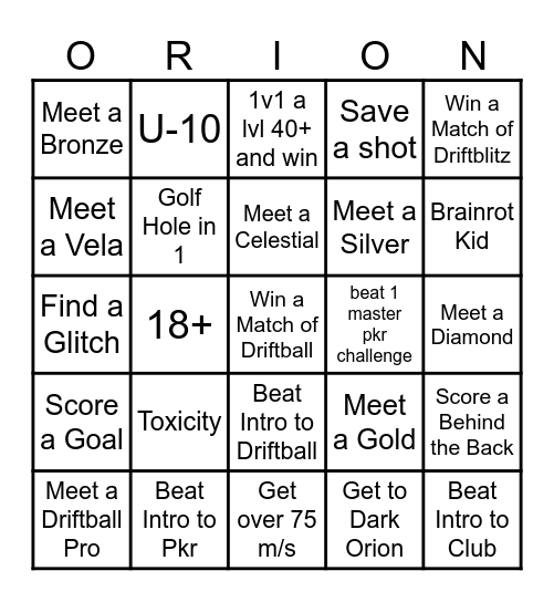 Orion Drift Bingooooo Bingo Card