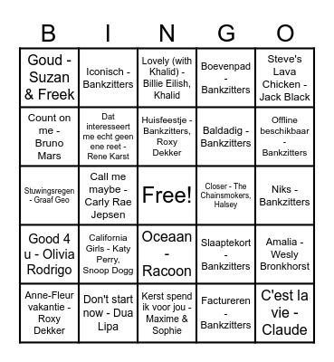 Muziekbingo Feestje Fenna 2025 Bingo Card