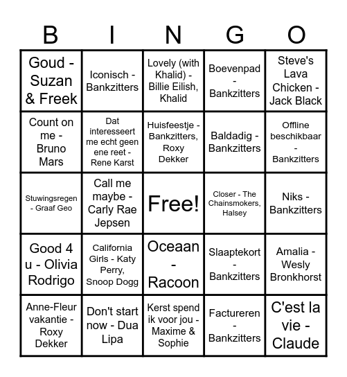Muziekbingo Feestje Fenna 2025 Bingo Card