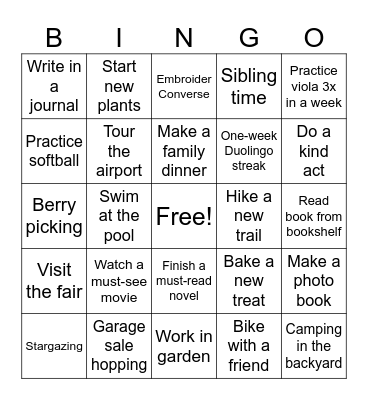 Summer Bingo Card
