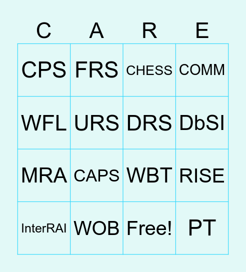 Terminology BINGO Card