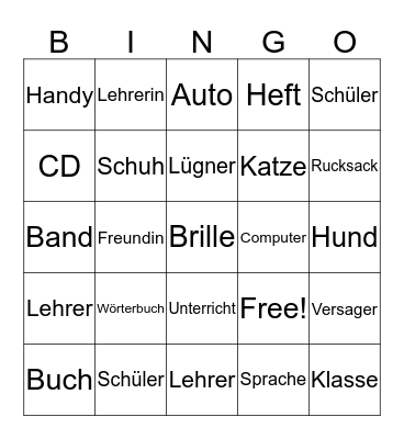 Portfolio Deutsch - Kapitel 2 Bingo Card