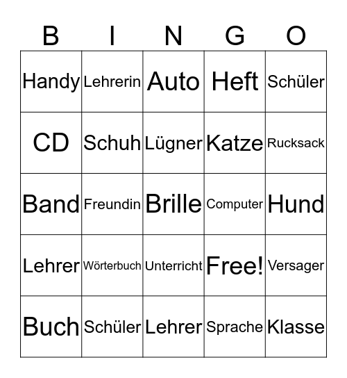 Portfolio Deutsch - Kapitel 2 Bingo Card