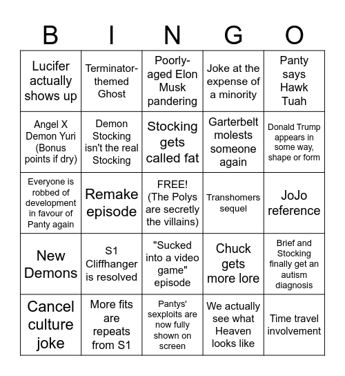 New Panty And Stocking Bingo Card