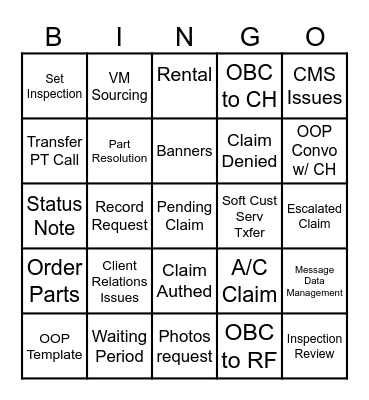Shadow Bingo Card
