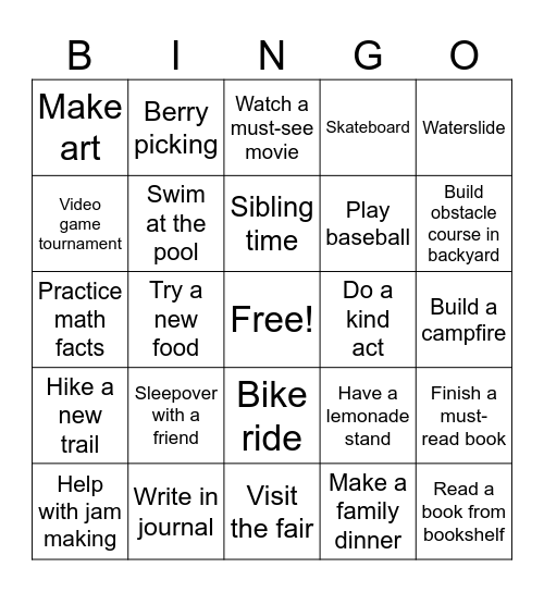 Summer Bingo Card