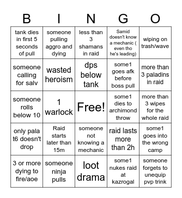 Hyjal FUN Bingo Card