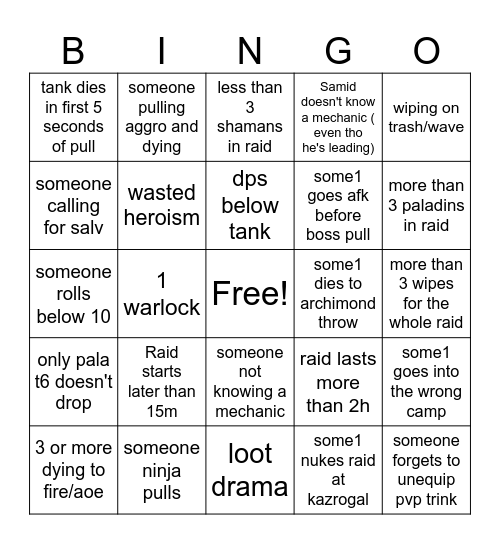 Hyjal FUN Bingo Card