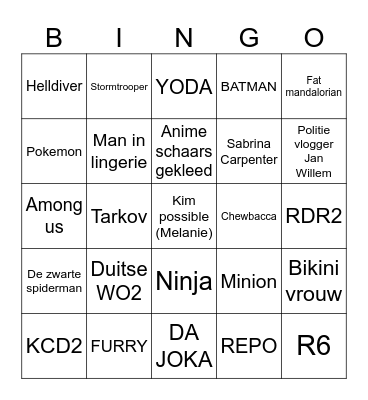 Comiccon Bingo Card