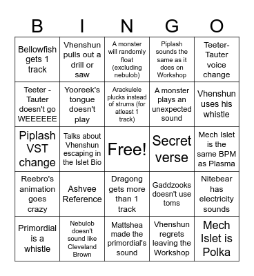 Mech Islet Bingo Card
