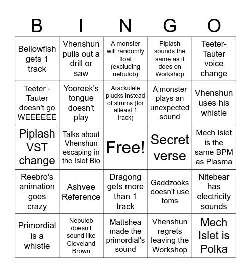 Mech Islet Bingo Card