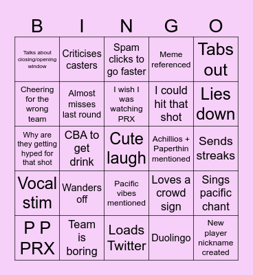 Niamh Watch Party Bingo Card