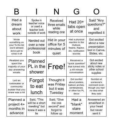 Cognitive Load BINGO Card