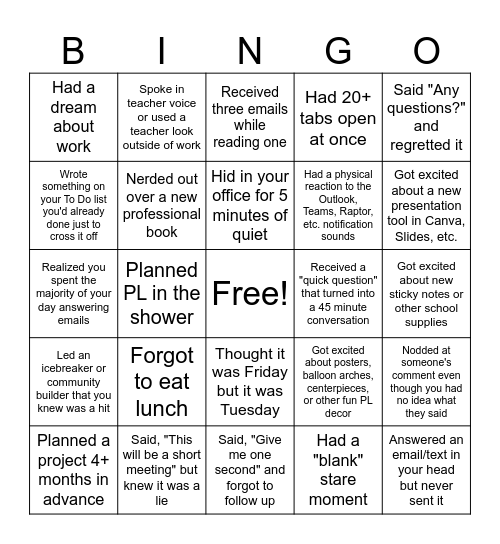 Cognitive Load BINGO Card