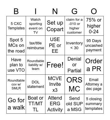 W.E Special Lines BINGO Card
