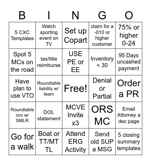 W.E Special Lines BINGO Card