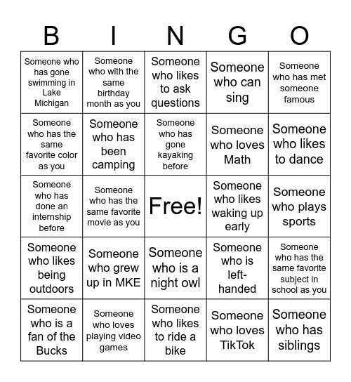 2025 Valley STEM Internship Bingo Card