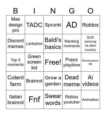 YouTube shorts bingo Card
