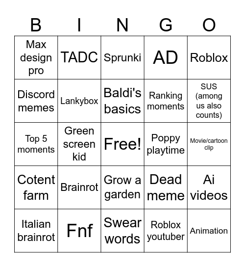 YouTube shorts bingo Card