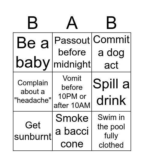 Beta Buck Baby Bingo Card