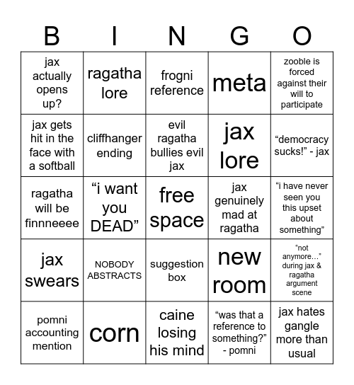 TADC ep 5 bingo Card