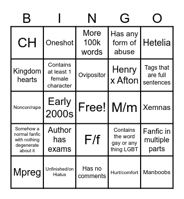 AO3 bingo Card